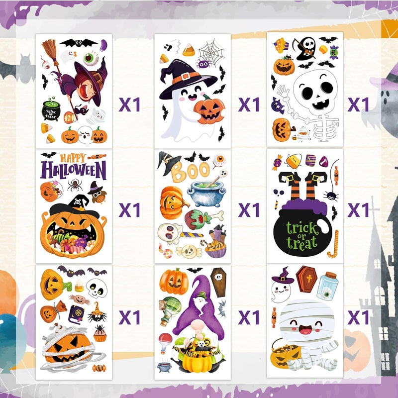 FUULOXE 9 Sheets Halloween Window Clings Cute Window Stickers for Home Party Supplies Halloween Decoration with Pumpkin Bat Ghosts Witch for Home/Office/School Windows - Image 4